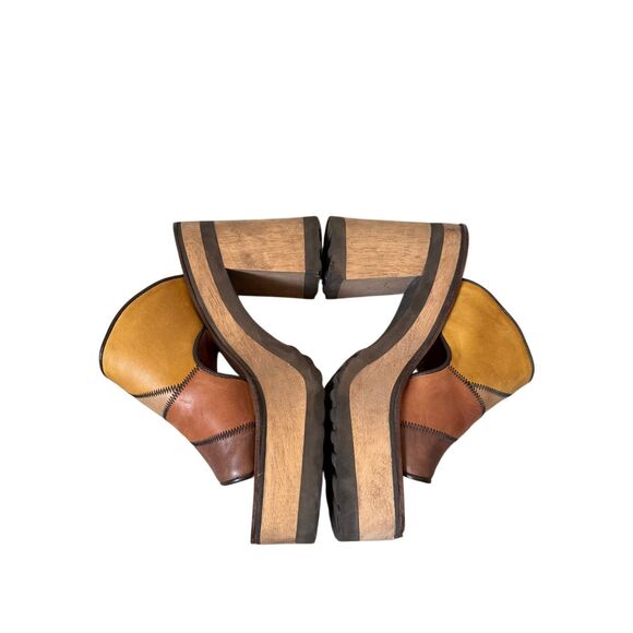 Steve Madden Ember Patchwork Platform Leather Sandals Mules 70s Y2K Wooden Chunk - Picture 5 of 12